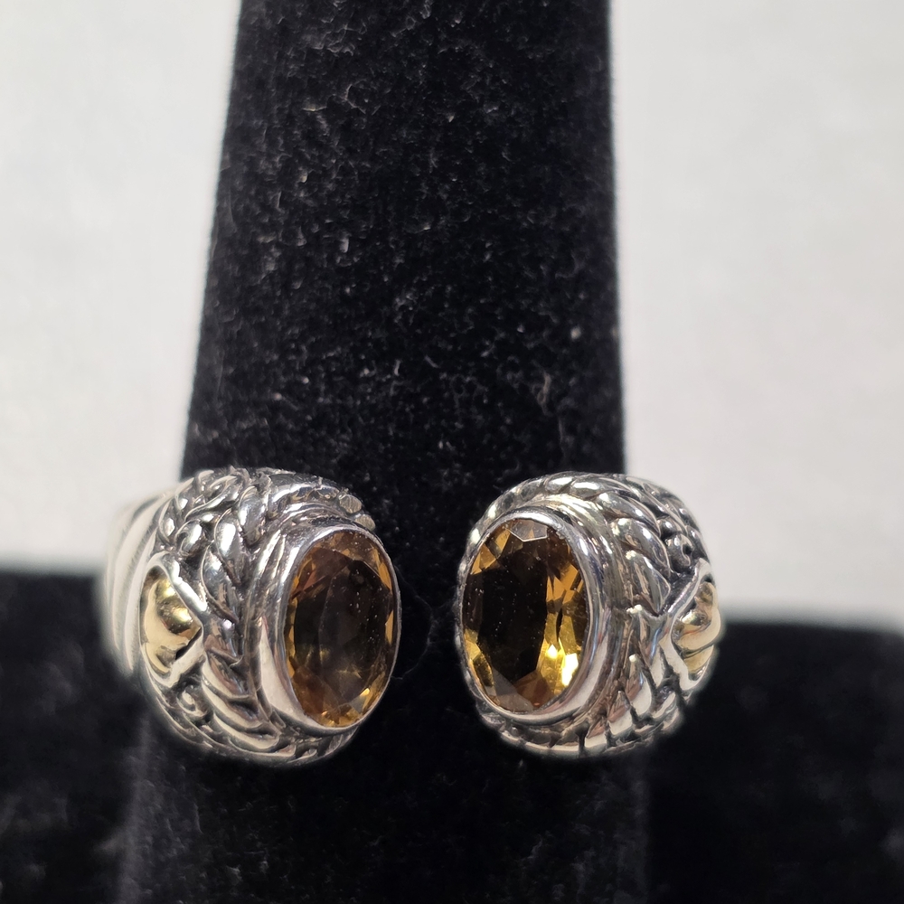 Sterling Silver & 18 K Gold Bypass Topaz Ring Size 8